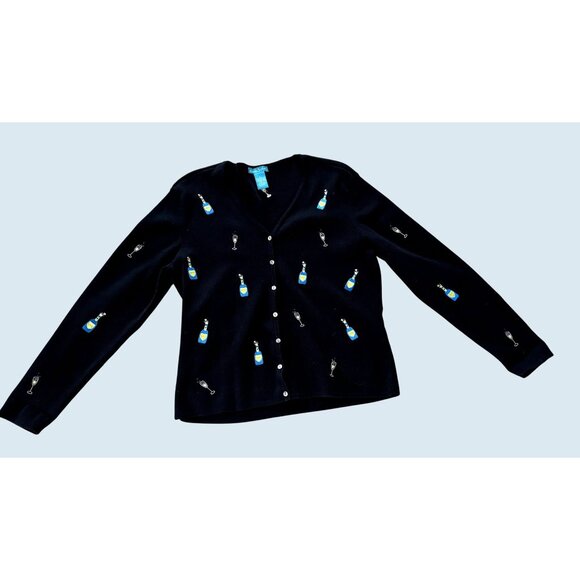 Vintage ALEXANDRA BARTLETT Y2K Champagne Embroidered Sweater Sz M - Picture 2 of 7